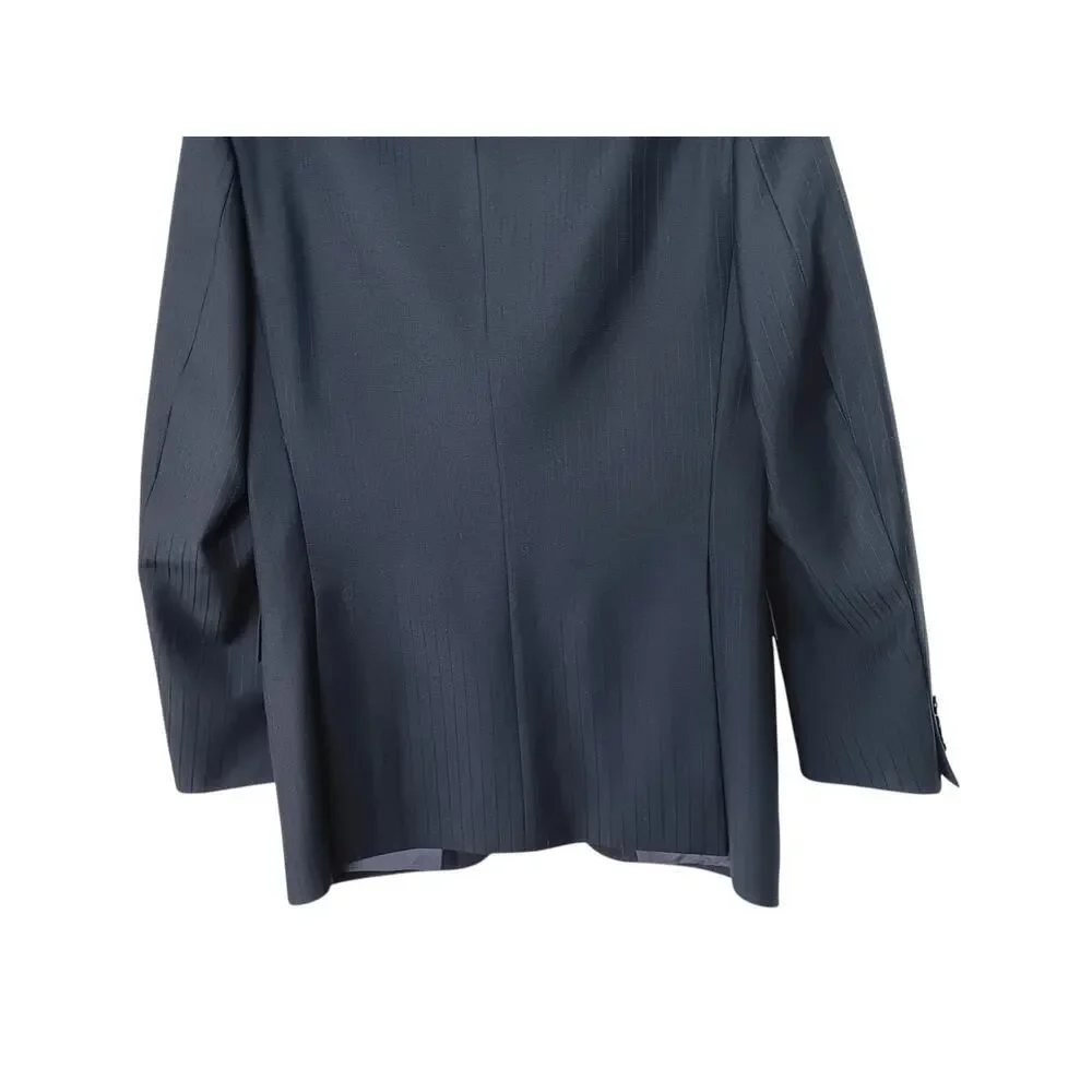 Cecil Gee Navy Blue Blazer Jacket 48 Made in Switzerland Viscose Pinstripe Hole